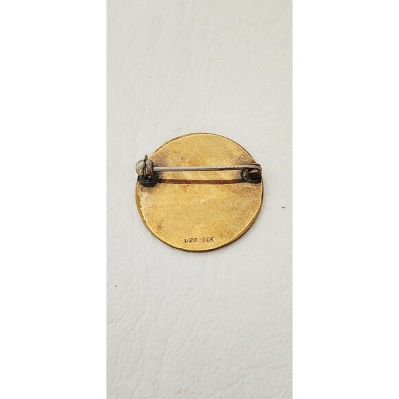 Vintage Mid Century Gold Filled GF Round Monogram AAM Brooch  Vintage Mid Century Gold Filled GF Round Monogram LMA Brooch Pin 1\